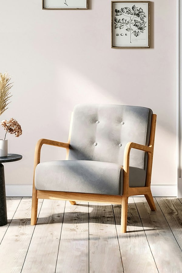 Living and Home 65 cm W x 77 cm D x 75cm H Wooden Frame Sofa Button Upholstered Armchair