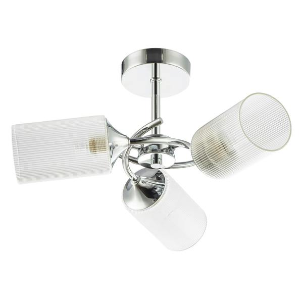 Modern Chrome Ceiling Light with Cylindrical Lined Clear Glass Shades Image 3
