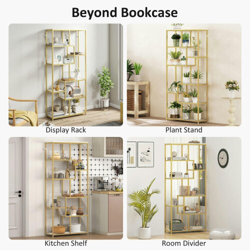 Wyld Haus Lolaha Wood And Metal White And Gold Tone 7 Tier Geometric Display Bookcase