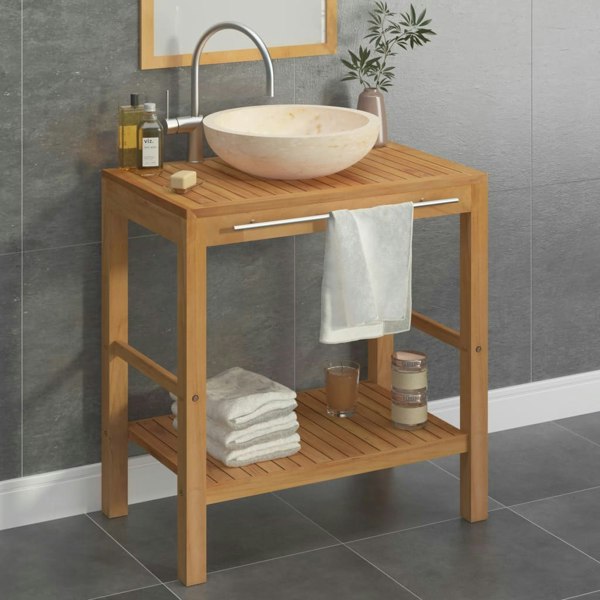 Berkfield Bathroom Vanity Cabinet Solid Teak with Sink Marble Cream