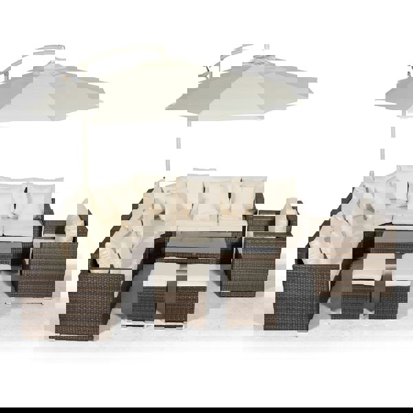 Giardino Santorini L Shape Modular 6 Seat Rattan Corner Sofa Set With Armchair, Coffee Table & 2 Stools
