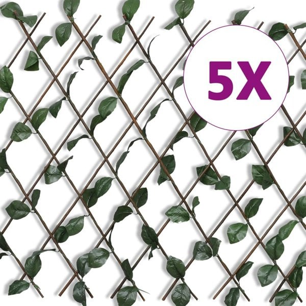 Berkfield Willow Trellis Fence 5 pcs with Artificial Leaves 180x90 cm