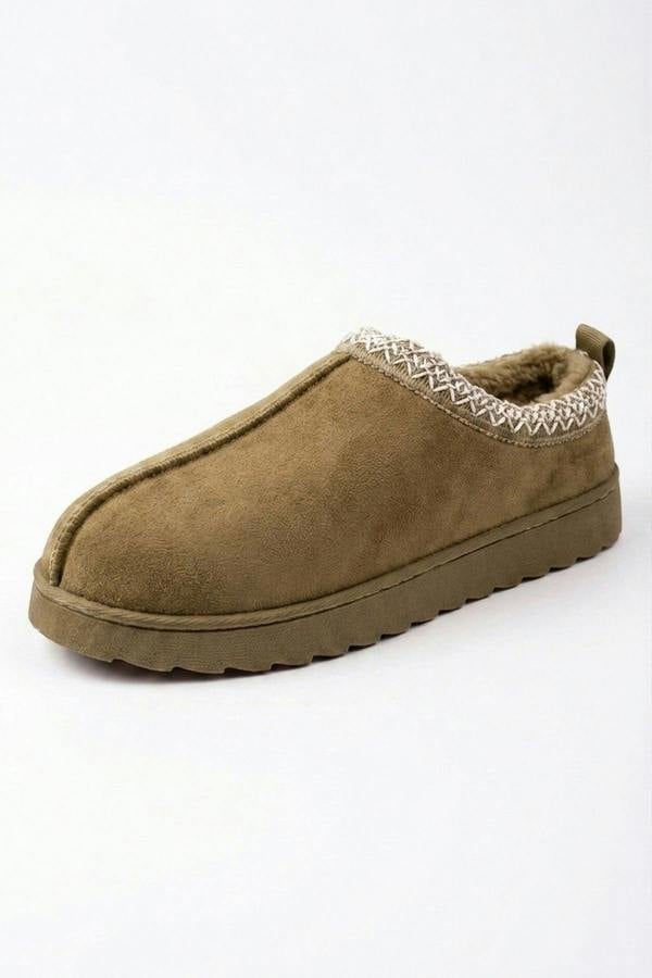 Odette Faux Suede Lined Slipper Mules - Khaki