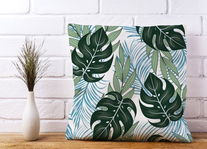 Warren Reed Tropical Pattern With Bright Plants And Flowers Cushions