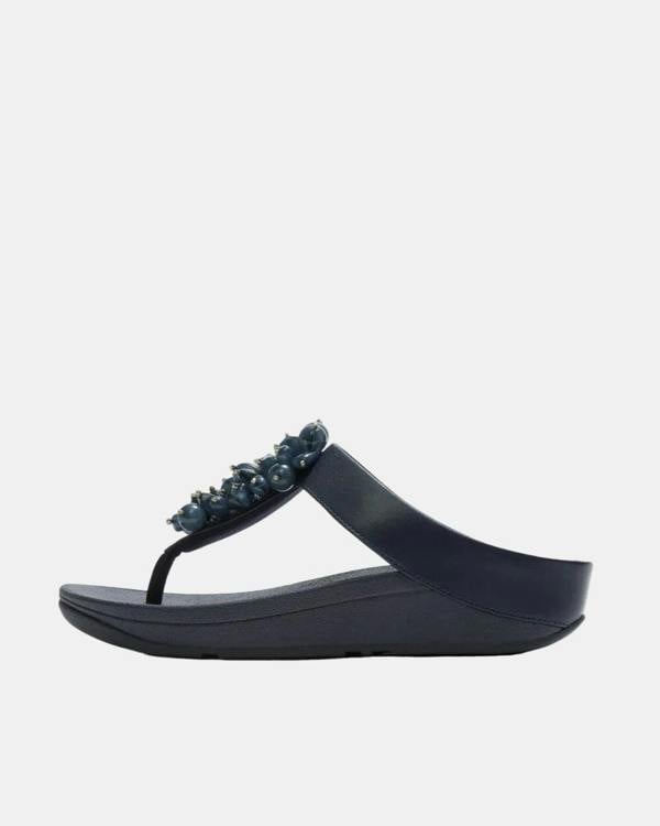 FitFlop Womens Fino Bead-Cluster Toe-Post Sandals - Midnight Navy 399
