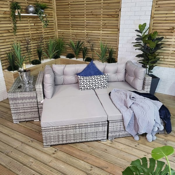 Samuel Alexander Luxury Grey Wicker Rattan Sofa Cube Garden Furniture Lounger Set With Glass Top Coffee Table