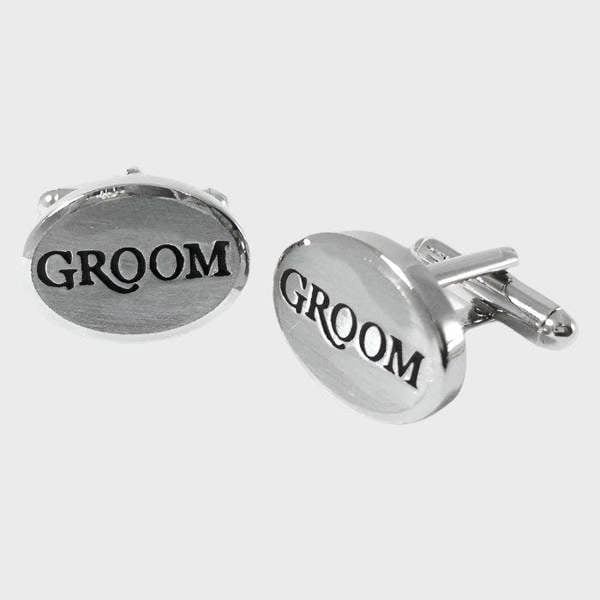 Sophos Rhodium Effect Oval Grooms Cufflinks