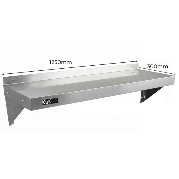 Kukoo 6ft Stainless Steel Catering Bench, Stainless Steel Sink - Left Hand Drainer & 2 x Wall Mounted Shelves