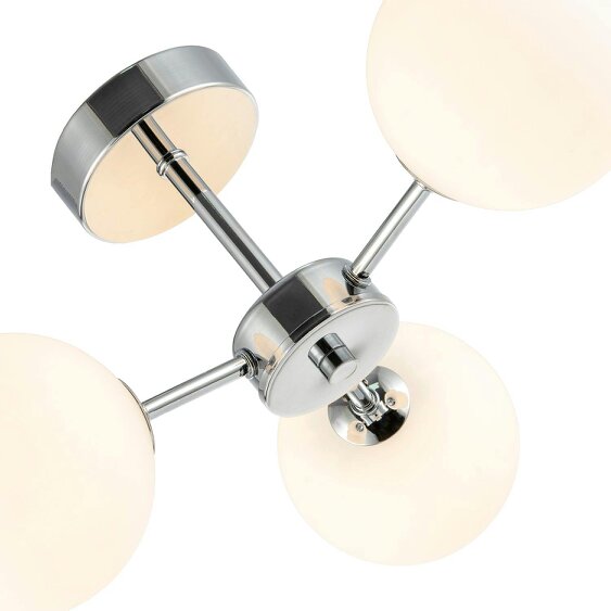 Happy Homewares Contemporary Polished Chrome Ceiling Lamp with Opal Globe Glass Shades