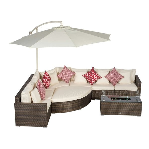 Giardino Santorini L Shape Modular 6 Seat Rattan Corner Sofa Set With Large Drinks Cooler Coffee Table & Daybed Ottoman