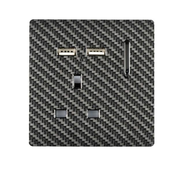 Trendi Switch 1 Gang USB 2100mA Plug Socket in Carbon Fibre