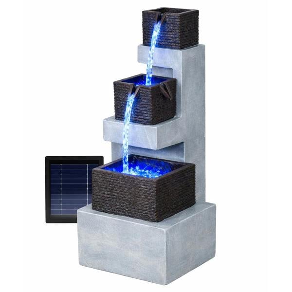 Gardenwize Solar Water Feature – Stacked Blocks Fountain with LED Lights & Battery Backup