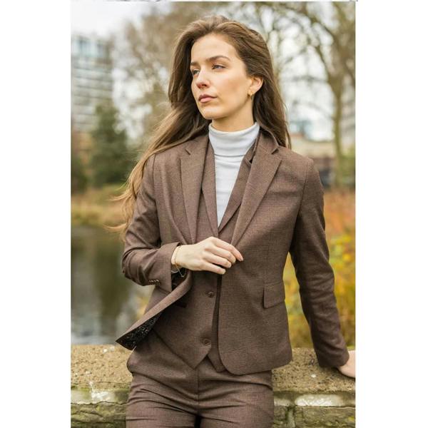 TruClothing Women's Brown Three-Piece Tailored Fit Suit in Prince of Wales Check