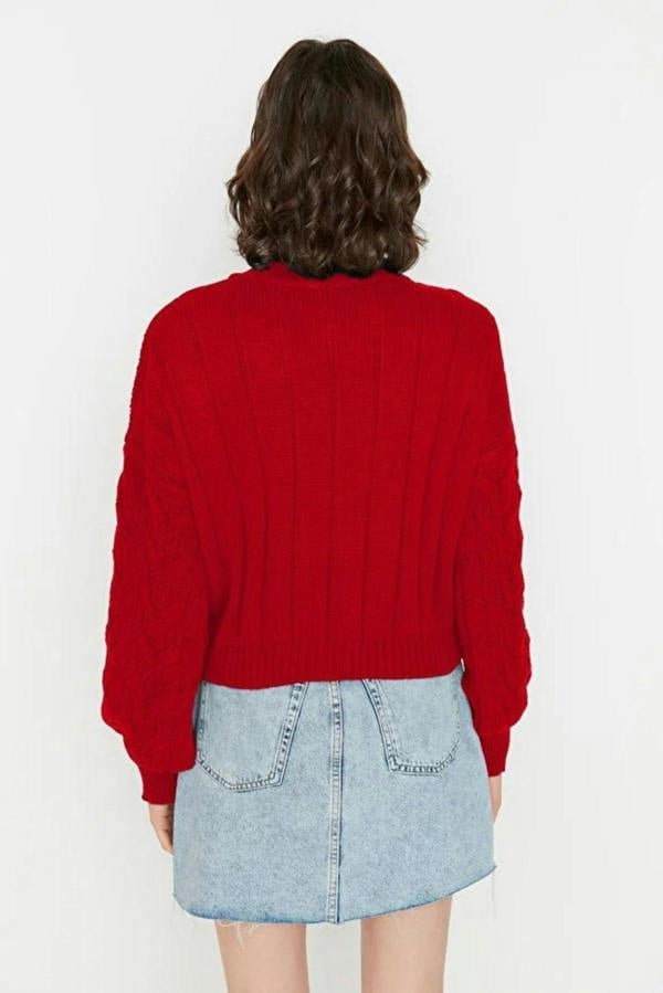 WOVCOR Crop Stand Collar Knit Sweater
