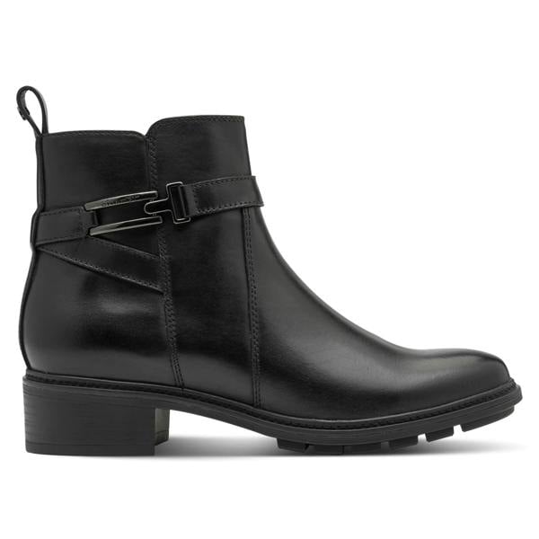 Tamaris Womens Black Leather Buckled Zip Biker Ankle Boots