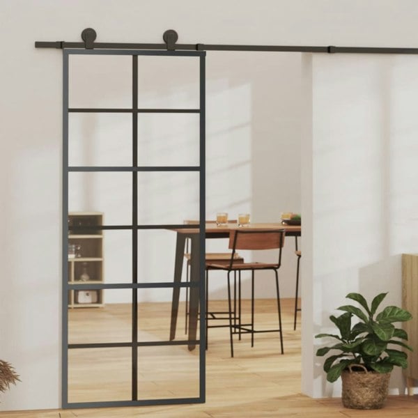 Berkfield Sliding Door with Hardware Set ESG Glass&Aluminium 76x205 cm