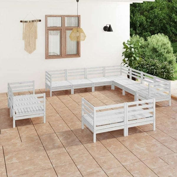Berkfield 11 Piece Garden Lounge Set Solid Wood Pine White