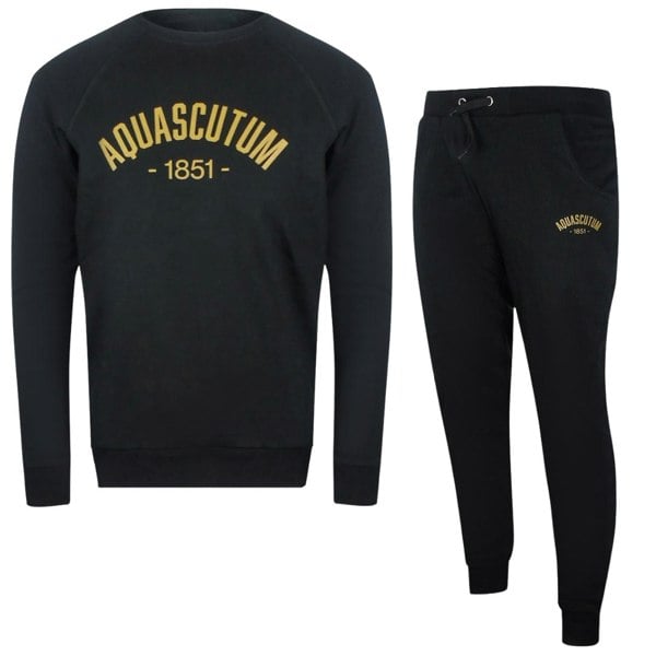 Aquascutum Old School Crewneck Black Tracksuit Pants Set - Nova Clothing