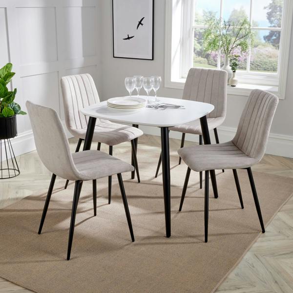 Core Products Aspen Dining Set - White Square Table & 4 Upholstered Straight Stitch Dining Chairs