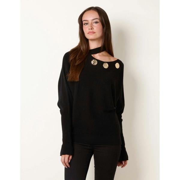 Blue Vanilla Button Detail Cut-Out Batwing Jumper
