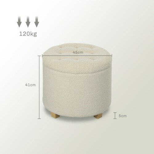 Wyld Haus Fimi Boucle Cream White Storage Ottoman Diamond Tufted Lid Teddy Fleece