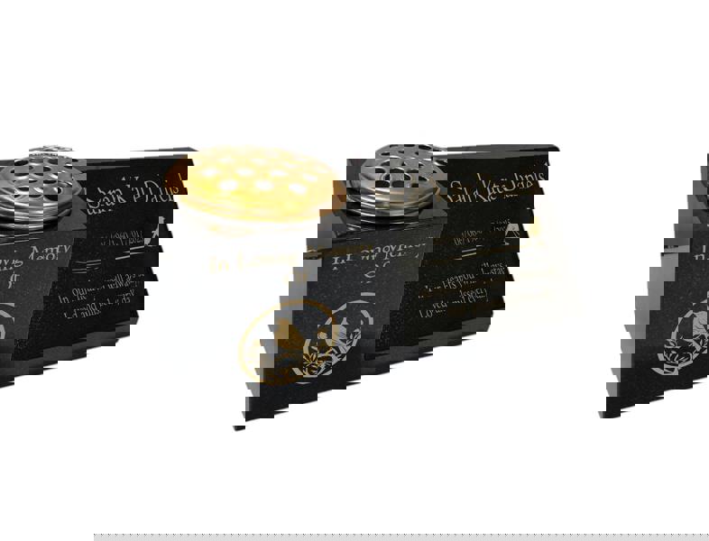 Memorials Direct Granite Memorial Vase and Plaque Combination – Robin Design, Solid Granite (16x6x6”) with Flower Pot Insert