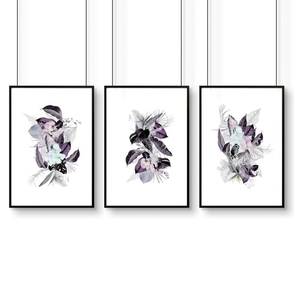 Wall decor for bathrooms | Set of 3 Tropical Purple wall art