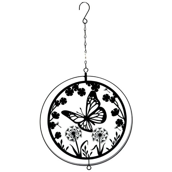 EDH Door Hardware Black Metal Butterfly Spinner Hanging Silhouette Garden Art Decoration for Outdoor Spaces and Patio Decor