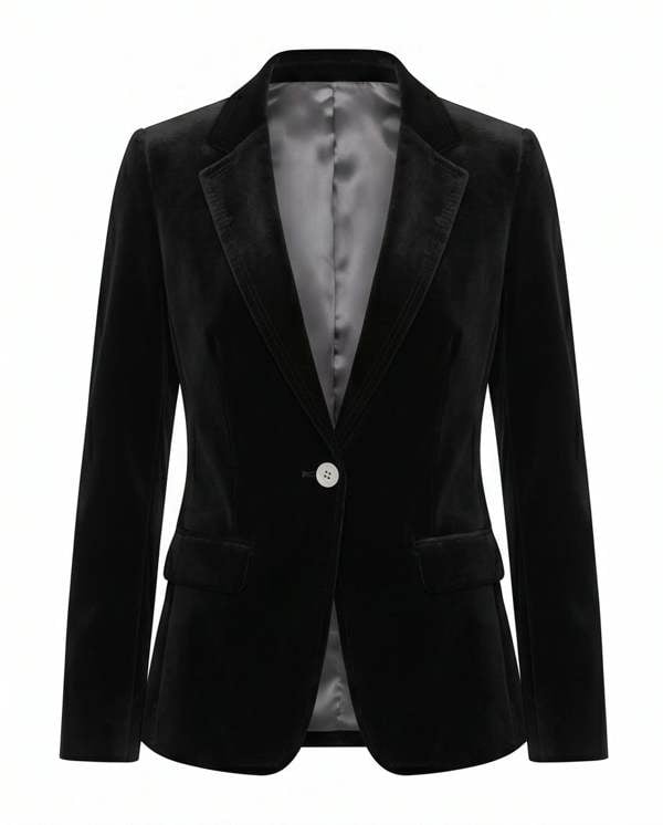 Black velvet blazer on a white background