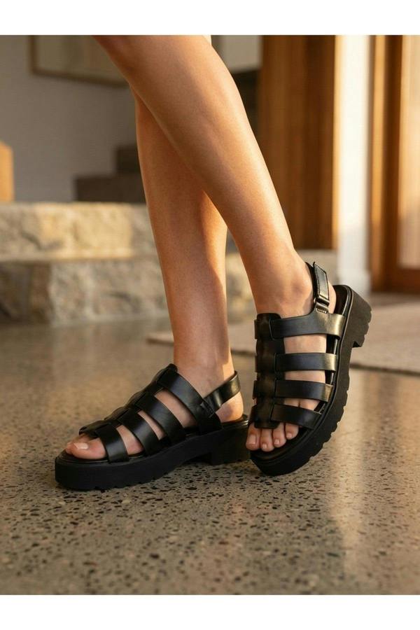 Rosa Cage Platform Sandals - Black