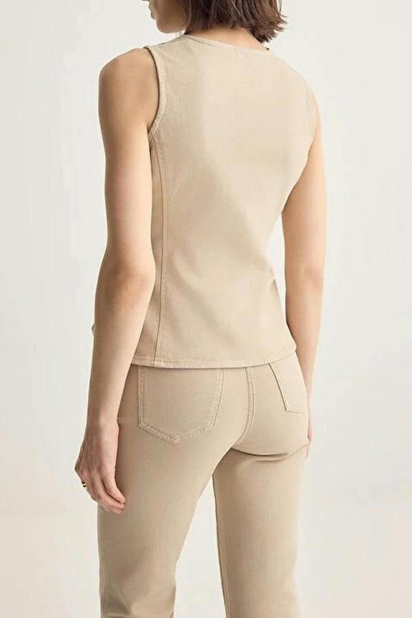 WOVCOR Denim Vest with Gold Button Detail