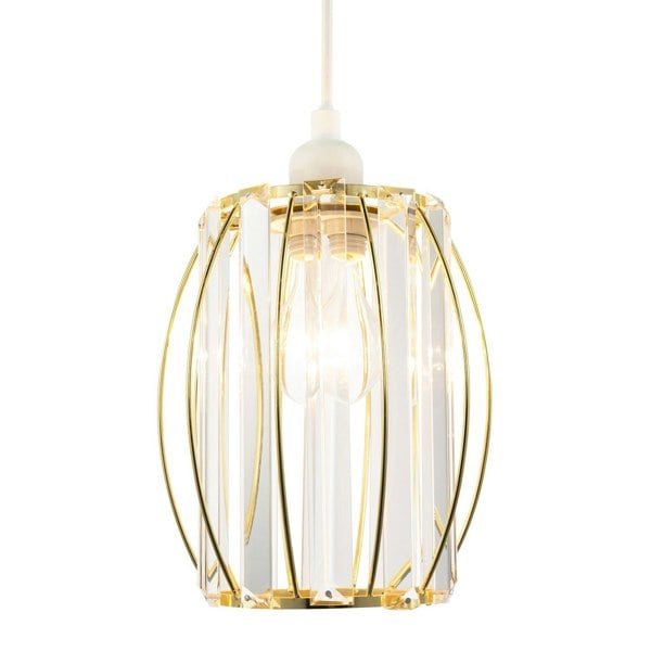 Modern Polished Gold Pendant Lighting Shade with Clear Glass Prisms Image 1