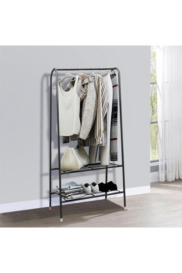 Living and Home Freestanding Metal Clothing Rack Garment Holder with 2-Tier Wire Shelf