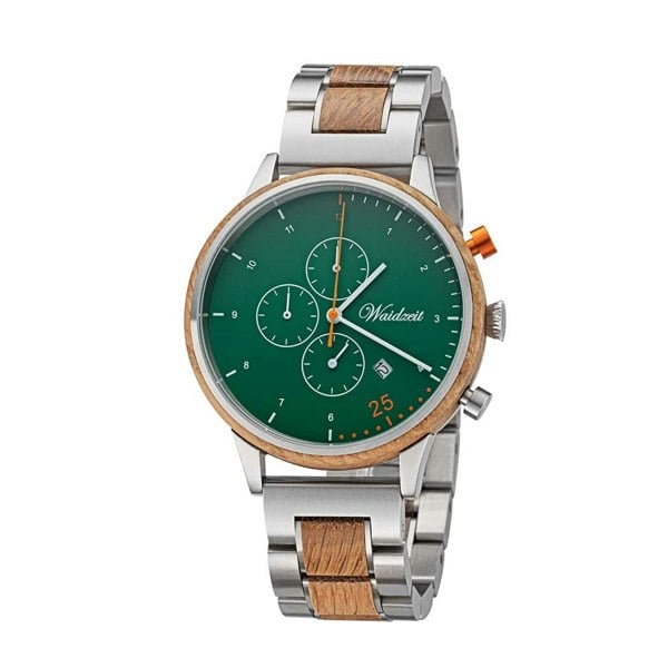 Waidzeit Chronograph Barista Verde watch with wooden strap men