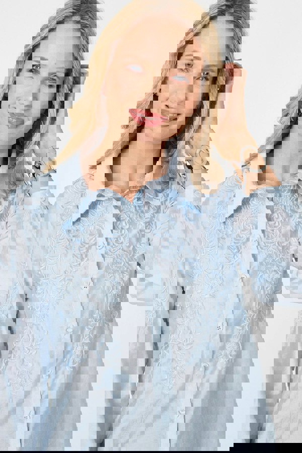 Blue | Embroidered Long Sleeve Shirt
