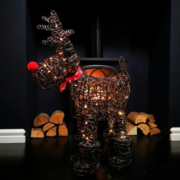 Samuel Alexander 65cm Battery Operated Rattan Woven Rudolph Reindeer with Warm White LEDs