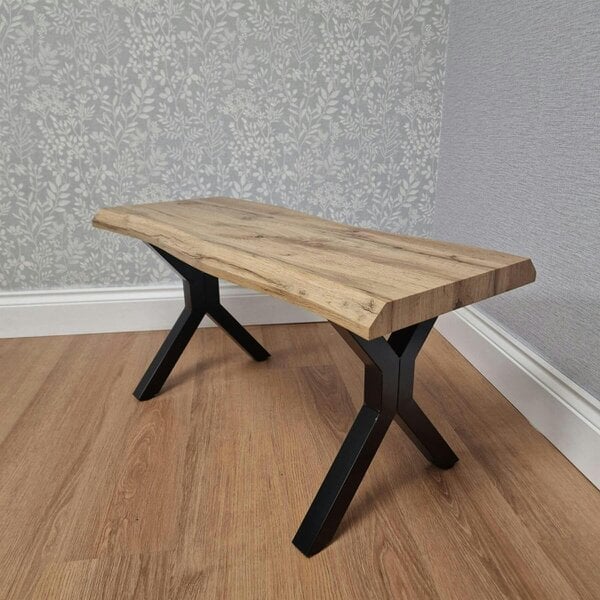 Kosy Koala Durable Wooden Bench with X-Shaped Iron Legs, Curved Edge for Dining, Work, or Study
