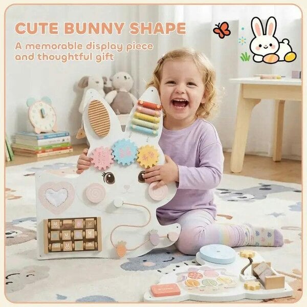 Bobobiy Easter Bunny Busy Board Panels, Montessori Wall-Mounted Toddler Learning Activity Centre for Living Room Kids Room White
