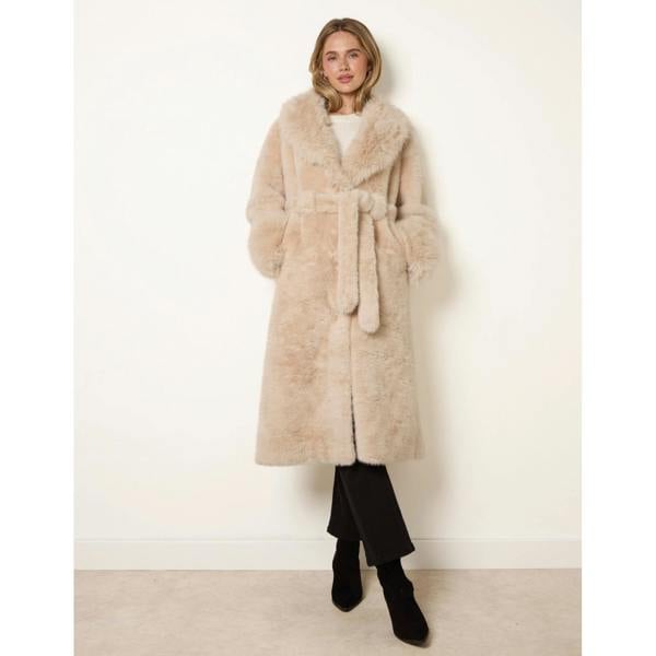 Blue Vanilla Plush Faux Fur Belted Coat