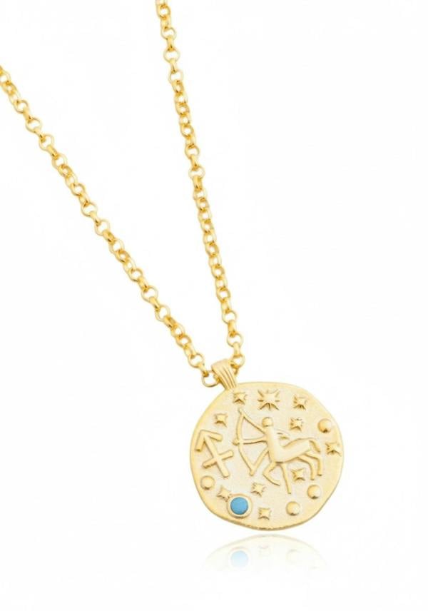 18k gold plated Sagittarius pendant necklace with its birthstone.