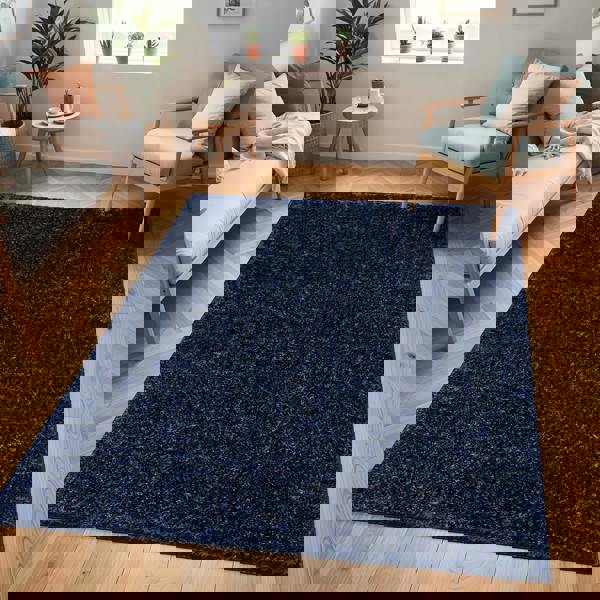 Livabliss Cloudy Shag-Solid Color Dark Blue Plush Soft Pile Rug