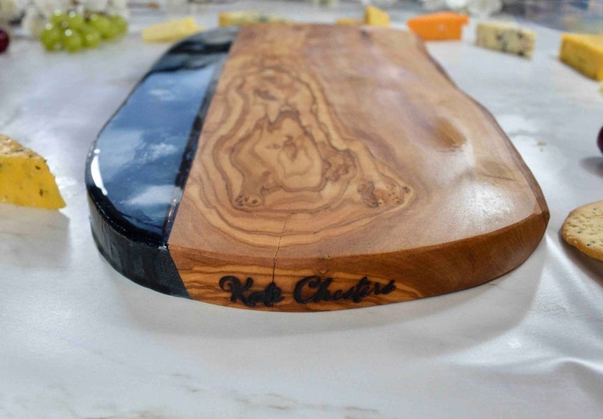 Black Resin Chopping Board - Olive Wood Cheese Board - Unique Housewarming Gift - New Home Present - Retirement Gift for Colleague