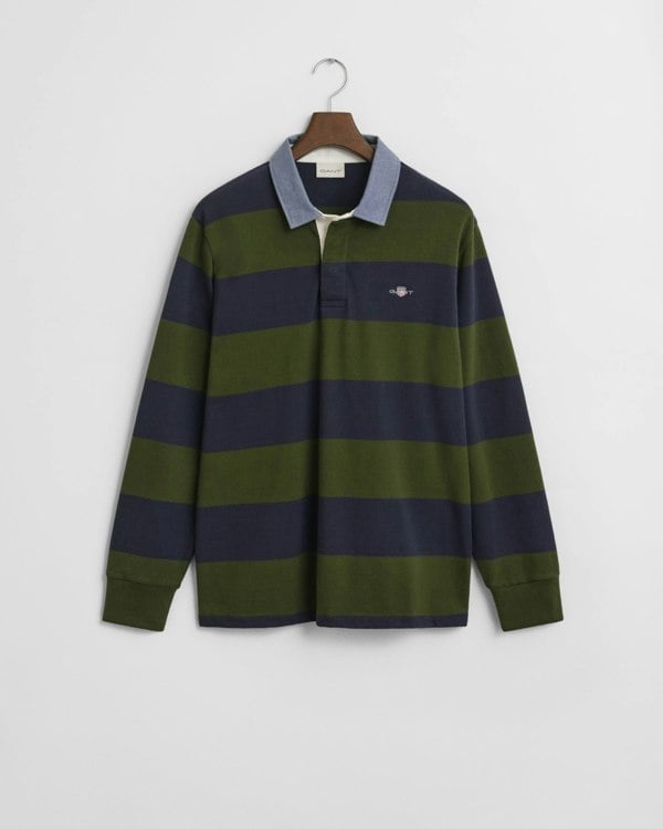 GANT Mens Regular Fit Chambray Stripe Heavy Rugger - 360 Country Green