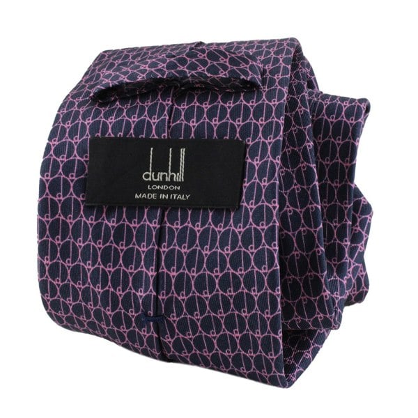 Dunhill luxurious mulberry silk tie in a repeat d logo print