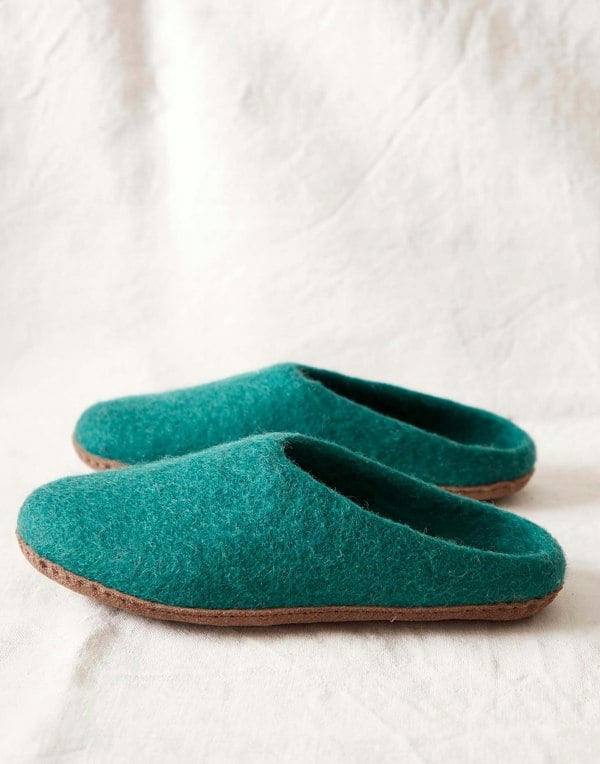 Women's Handmade Eco Felt Suede Sole Mule Slippers –  Teal - British Boxers