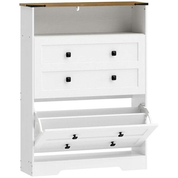 Bobobiy Shoe Cabinet with 2 Flip Drawers, Narrow Shoe Storage Cabinet, White