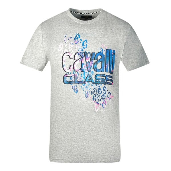 Cavalli Class Leopard Print Logo T-Shirt - Grey