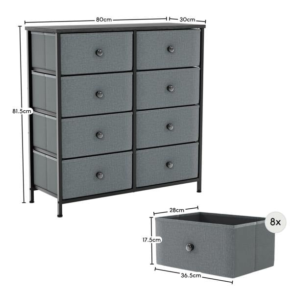 Vida Designs Chorley 8 Drawer Fabric Drawer Chest, Beige & Grey Wood