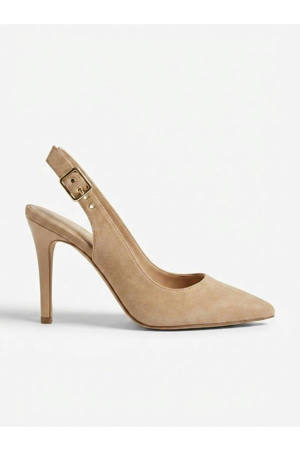 Anais Faux Suede Pointed Toe Heels - Beige