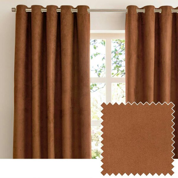 Furn Ultimate Faux Suede Eyelets Blackout Curtains - Cinnamon